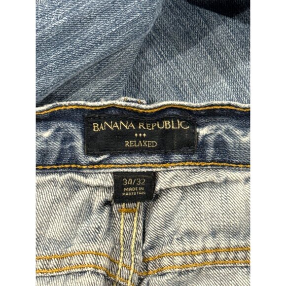 Banana Republic W34 L32 Distressed Relaxed Jeans Blue Medium Wash Fade Mens - Picture 8 of 9